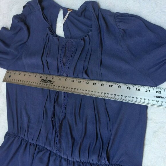 Free People Women's The Soul Serene Top Blouse Medium Long Sleeve Blue Boho - Picture 4 of 7